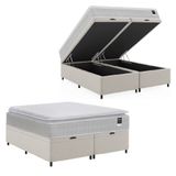 Cama Box Baú Casal Queen Colchão Gazin Com Molas Ensacadas Tower New 158x198x76cm Branco