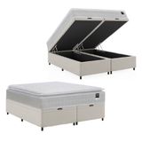 Cama Box Baú Casal King Colchão Gazin Com Molas Ensacadas Tower New 193x203x76cm Branco