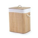Cesto de Roupa para Banheiro Retangular com Tampa de Bambu