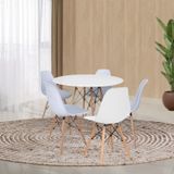 Conjunto Mesa De Jantar 120cm Redonda Com 05 Cadeiras Eiffel Branco