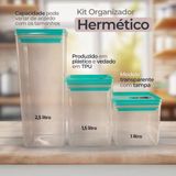 Kit Com 03 Potes Verde Vedação Hermética Tpu Livre De Bpa