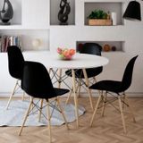 Mesa De Jantar 90cm X 75cm E 4 Cadeiras Eiffel Preto/branco
