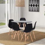 Conjunto Mesa De Jantar 120cm Redonda Com 05 Cadeiras Eiffel Preto