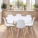 Conjunto Mesa De Jantar 120cm Redonda Com 06 Cadeiras Eiffel Branco