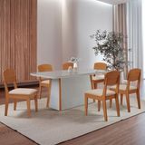 Mesa Diane 180cm Tampo Mdf Vidro Canto Copo Com 6 Cadeiras Veludo Creme /off /naturale /serig Off