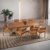 Mesa De Jantar Noronha 220cm Madeira Tampo Barril 8 Cadeiras Eva Star Caramelo / Imbuia Nat.
