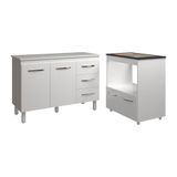 Balcão Armário Gabinete Bruna 118 Cm Com Tampo Tampão E Balcão Evelyn Para Cooktop 4 Bocas Branco