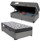 Cama Box Baú Solteiro Sintético + Colchão De Molas Ensacadas Sereneprime 88x188x62cm Cinza