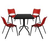 Jogo Mesa 70x70 Preta Para Bares E Restaurantes Com 4 Cadeiras Iso Vermelha