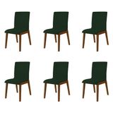 Kit 6 Cadeiras De Jantar Luxo Diamante Estofadas Em Veludo Verde Base Madeira Maciça Imbuia