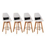 Kit 04 Banquetas Alta Maya Giratória Com Encosto Gourmet Linho Bege E Almofada Suede Preto - Aurora Line