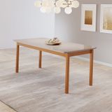 Mesa De Jantar Cativa 1,80cm X 0,90cm Retangular 6 Lugares Tampo Mdf Com Vidro Cinamono/off White