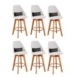 Kit 06 Banquetas Alta Maya Giratória Com Encosto Gourmet Linho Bege E Almofada Suede Cinza - Aurora Line