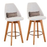 Kit 02 Banquetas Alta Maya Giratória Com Encosto Linho Bege Claro E Almofada Suede Bege - Aurora Line