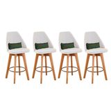 Kit 04 Banquetas Alta Maya Giratória Com Encosto Gourmet Linho Bege E Almofada Suede Verde Musgo - Aurora Line