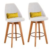 Kit 02 Banquetas Alta Maya Giratória Com Encosto Gourmet Linho Bege E Almofada Sintético Amarelo - Aurora Line