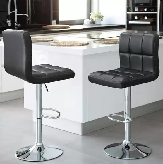 Kit Com 2 Banquetas Gomos Confort , Giratoria, Com Regulagem De Altura Preta