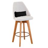 Banqueta Alta Maya Giratória Com Encosto Linho Bege Claro E Almofada Suede Preto - Aurora Line