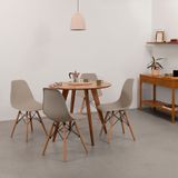 Conjunto Mesa De Jantar Square Laminada Redonda Natural - 88cm + 4 Cadeiras Eiffel - Bege Acinzentado