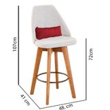 Kit 06 Banquetas Alta Maya Giratória Com Encosto Linho Bege Claro E Almofada Corino Vermelho - Aurora Line