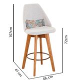 Kit 08 Banquetas Alta Maya Giratória Com Encosto Linho Bege Claro E Almofada Folhas - Aurora Line
