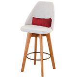 Kit 05 Banquetas Alta Maya Giratória Com Encosto Gourmet Linho Bege E Almofada Sintético Vermelho - Aurora Line