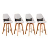 Kit 04 Banquetas Alta Maya Giratória Com Encosto Gourmet Linho Bege E Almofada Suede Cinza - Aurora Line