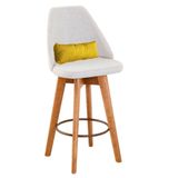 Banqueta Alta Maya Giratória Com Encosto Gourmet Linho Bege E Almofada Suede Amarelo - Aurora Line