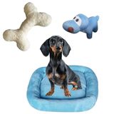Cama Bigata G Tecido Soft Com Osso E Pelucia Kit 3 Peças Azul Claro