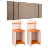 Kit 2 Mesas Cabeceira Fantasy Off White/cinamomo Prateleira Nicho Mesinha Pequena Painel Suspenso Luana Bege Suede 1,95 Cama King Size - Lojas Rpm