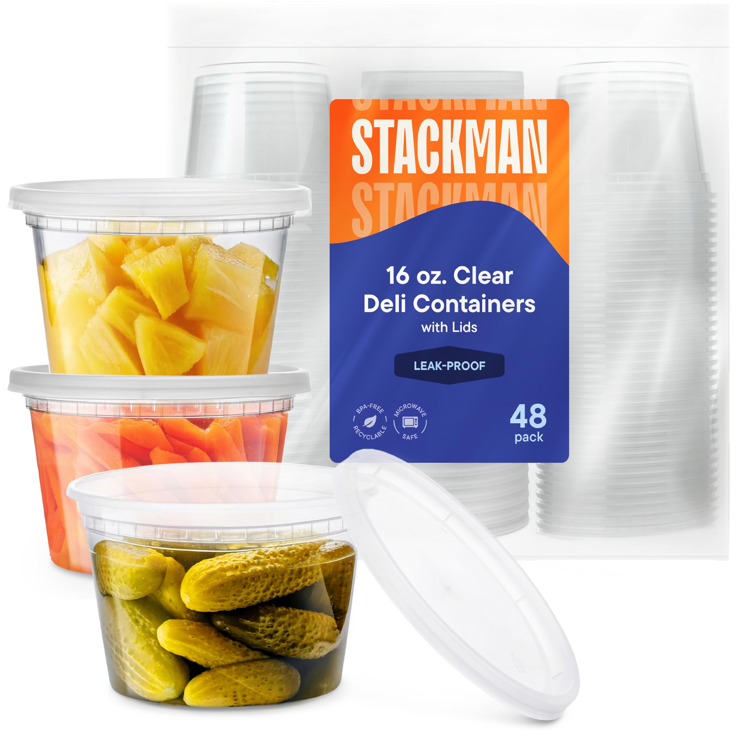 Deli Containers Stack Man 48 Conjuntos De Plástico De 480 Ml Com Tampas