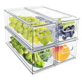 Organizador De Gavetas De Geladeira Mano Clear Plastic 3lx4 Empilhável