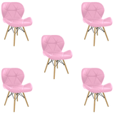 Kit 5 Cadeiras Estofada Eiffel Slim Wood Pés De Madeira Rosa
