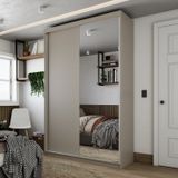 Guarda-roupa Solteiro 100% Mdf Bp Com 2 Portas E 1 Espelho Geneve Panna