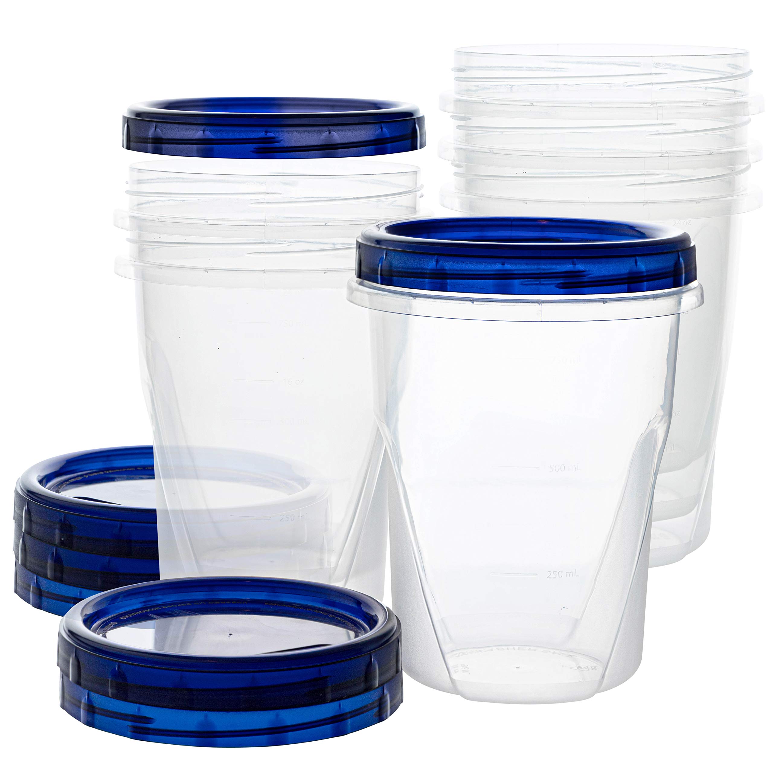 Deli Containers Plasticpro 950 Ml, Pacote Com 72 Tampas Azuis