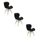 Kit 3 Cadeiras Estofada Eiffel Slim Wood Pés De Madeira Preto