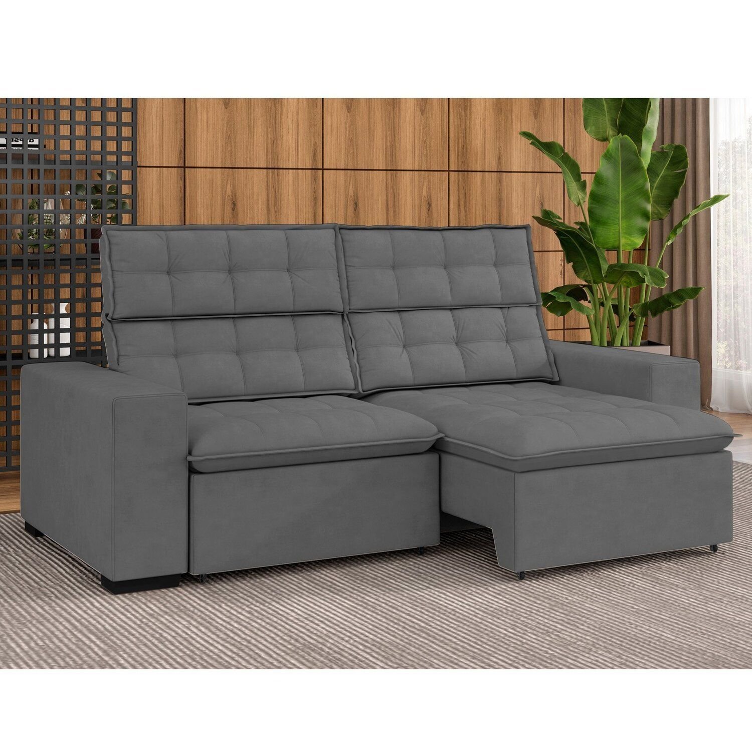 Sofá 4 Lugares Retrátil E Reclinável 207cm Lugano Grafite