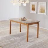Mesa De Jantar Cativa 1,20cm X 0,80cm Retangular 4 Lugares Tampo Mdf Com Vidro Cinamono/off White