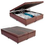 Cama Box Baú Casal Bipartido Sintético Sereneprime Marrom 138x188x44