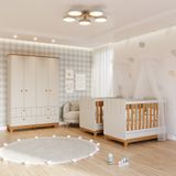 Quarto Bebê Gêmeos Com 2 Berços Mini Cama E Guarda Roupa 4 Portas Liza Permobili