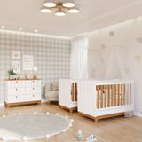 Quarto Bebê Gêmeos Com 2 Berços Mini Cama E Cômoda 6 Gavetas Liza Permobili