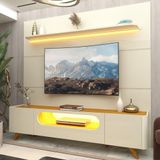 Rack Com Painel Para Tv Até 85 Polegadas Com Led 2 Portas 1 Gaveta Led Com Pés De Madeira 100 Mdf Royal Nobre 220 Gelius