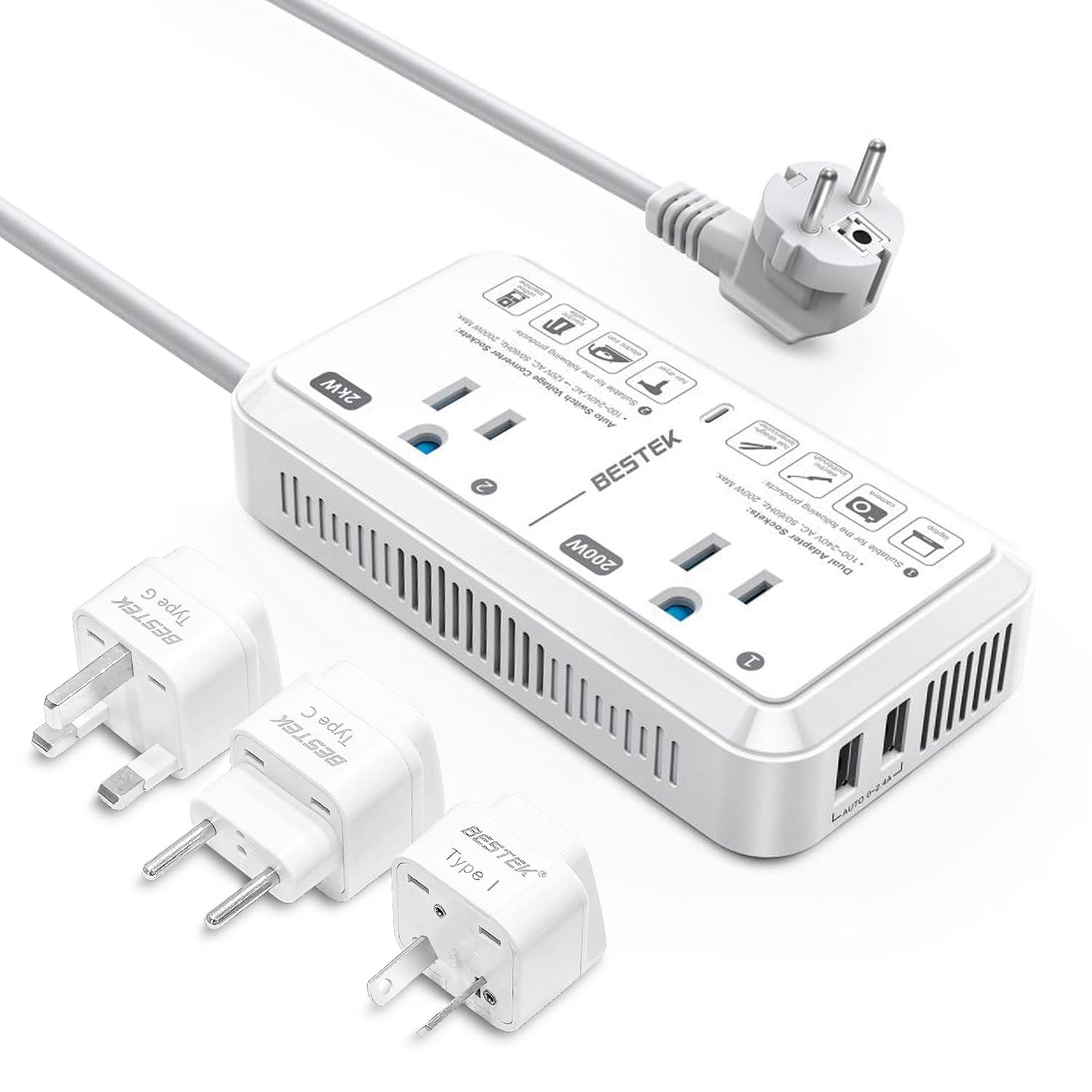 Adaptador De Viagem Conversor De Tensão 220v A 110v 2000w Com Usb