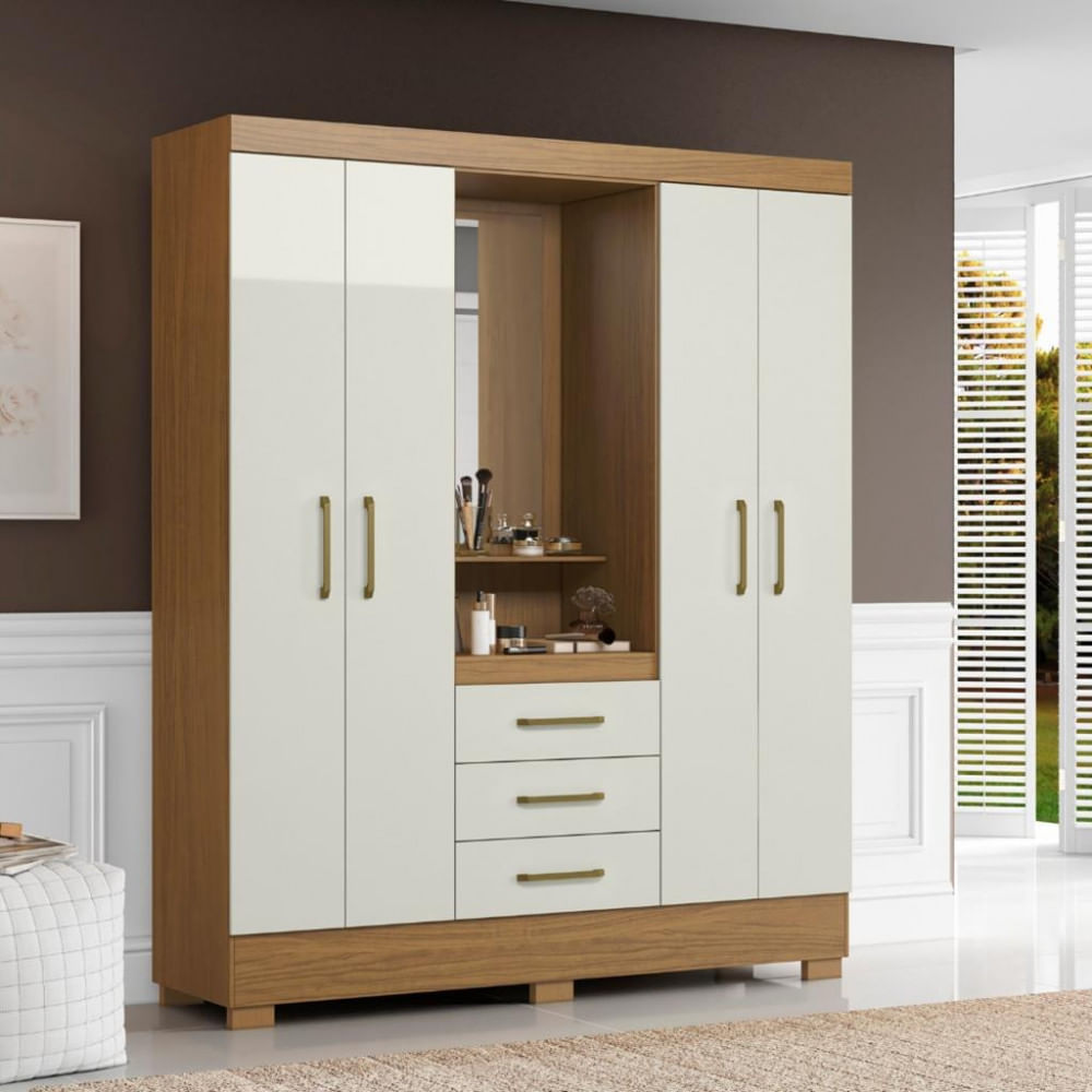 Guarda Roupa Casal Com Espelho E Pés 4 Portas 3 Gavetas Paris Aramóveis