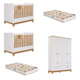 Quarto Bebê Gêmeos 2 Berço Mini Cama Guarda Roupa Liza E 2 Colchões Gazin Permobili
