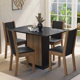 Conjunto Sala De Jantar Mesa Tampo De Vidro 4 Cadeiras Preto/rustic Martina Madesa
