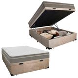 Cama Box Baú Casal Suede + Colchão Sereneprime Molas Ensacadas 138x188x69 Cor:bege