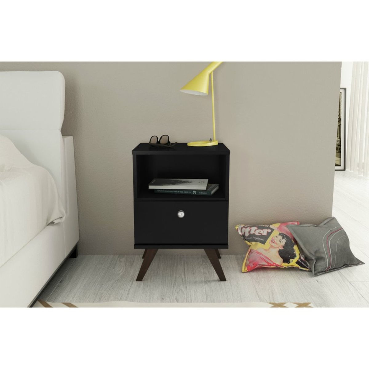 Mesa de Cabeceira RT3019 1 Gaveta Movelbento Preto