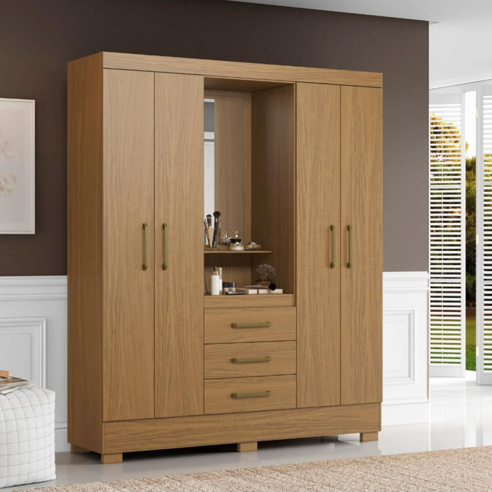 Guarda Roupa Casal Com Espelho E Pés 4 Portas 3 Gavetas Paris Aramóveis