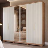 Guarda Roupa Casal Ripado Com Vidro Reflecta E Pés 6 Portas 100 Mdf La Belle Panan Móveis
